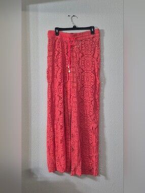 Crochet Wide-Leg Pants in Coral